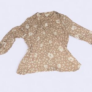 Everly Tan Floral/ Cheetah Print Blouse